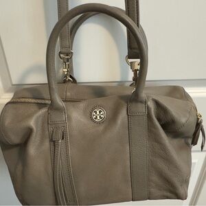 Tory Burch Leather Handbag With Detachable Crossbody Strap.  Porcini.